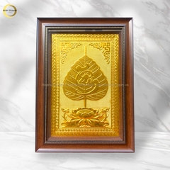 TRANH LÁ BỒ ĐỀ CHỮ TÂM BẰNG ĐỒNG DÁT VÀNG - KÍCH THƯỚC 38X54CM