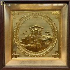 TRANH CHỢ BẾN THÀNH BẰNG ĐỒNG MẠ VÀNG 24K- TRANH QUÀ TẶNG ĐỂ BÀN (KÍCH THƯỚC 20X20CM )
