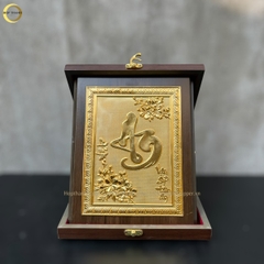 TRANH CHỮ AN THƯ PHÁP BẰNG ĐỒNG MẠ VÀNG 24K QUÀ TẶNG ĐỂ BÀN (KÍCH THƯỚC 20X25CM)