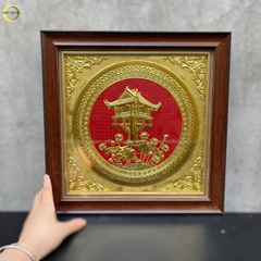 TRANH CHÙA MỘT CỘT BẰNG ĐỒNG DÁT VÀNG - KÍCH THƯỚC 40x40CM