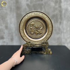 TRANH ĐĨA HOA SEN BẰNG ĐỒNG VÀNG GIẢ CỔ  - TRANH QUÀ TẶNG ĐỂ BÀN (KÍCH THƯỚC 25CM)