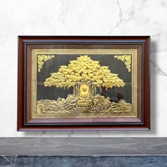 TRANH ĐỒNG DÁT ĐIỂM - ĐỨC PHẬT NGỒI DƯỚI GỐC CÂY BỒ ĐỀ (KÍCH THƯỚC 50X70CM)