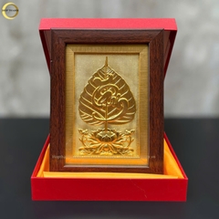 TRANH LÁ BỒ ĐỀ CHỮ TÂM BẰNG ĐỒNG MẠ VÀNG 24K - QUÀ TẶNG ĐỂ BÀN (KÍCH THƯỚC 15X20CM)