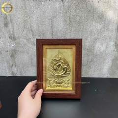 TRANH LÁ BỒ ĐỀ CHỮ TÂM BẰNG ĐỒNG - QUÀ TẶNG ĐỂ BÀN (KÍCH THƯỚC 15X20CM)