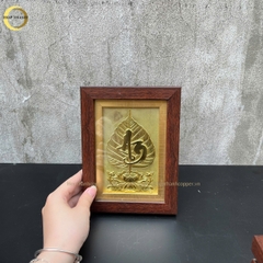 TRANH LÁ BỒ ĐỀ CHỮ AN BẰNG ĐỒNG MẠ VÀNG 24K - QUÀ TẶNG ĐỂ BÀN (KÍCH THƯỚC 15X20CM)
