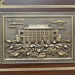 TRANH BẾN NHÀ RỒNG BẰNG ĐỒNG VÀNG GIẢ CỔ- TRANH QUÀ TẶNG ĐỂ BÀN (KÍCH THƯỚC 22X17CM )