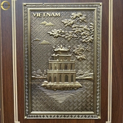 TRANH HỒ HOÀN KIẾM BẰNG ĐỒNG VÀNG GIẢ CỔ- TRANH QUÀ TẶNG ĐỂ BÀN (KÍCH THƯỚC 17X22CM )