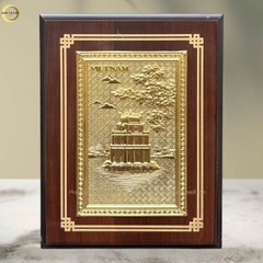TRANH HỒ HOÀN KIẾM BẰNG ĐỒNG MẠ VÀNG 24K- TRANH QUÀ TẶNG ĐỂ BÀN (KÍCH THƯỚC 17X22CM )