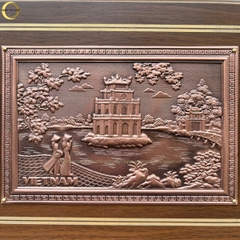 TRANH HỒ HOÀN KIẾM BẰNG ĐỒNG ĐỎ GIẢ CỔ - TRANH QUÀ TẶNG ĐỂ BÀN (KÍCH THƯỚC 22X17CM )