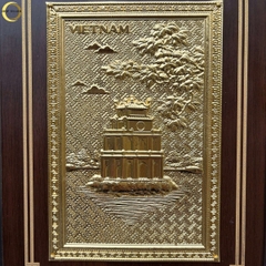 TRANH HỒ HOÀN KIẾM BẰNG ĐỒNG MẠ VÀNG 24K- TRANH QUÀ TẶNG ĐỂ BÀN (KÍCH THƯỚC 17X22CM )