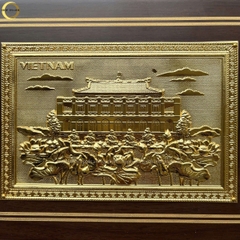 TRANH BẾN NHÀ RỒNG BẰNG ĐỒNG MẠ VÀNG 24K- TRANH QUÀ TẶNG ĐỂ BÀN (KÍCH THƯỚC 22X17CM )