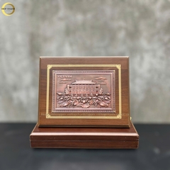 TRANH BẾN NHÀ RỒNG BẰNG ĐỒNG ĐỎ GIẢ CỔ- TRANH QUÀ TẶNG ĐỂ BÀN (KÍCH THƯỚC 22X17CM )