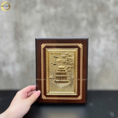 TRANH HỒ HOÀN KIẾM BẰNG ĐỒNG MẠ VÀNG 24K- TRANH QUÀ TẶNG ĐỂ BÀN (KÍCH THƯỚC 17X22CM )