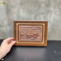 TRANH HỒ HOÀN KIẾM BẰNG ĐỒNG ĐỎ GIẢ CỔ - TRANH QUÀ TẶNG ĐỂ BÀN (KÍCH THƯỚC 22X17CM )