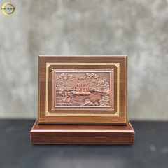 TRANH HỒ HOÀN KIẾM BẰNG ĐỒNG ĐỎ GIẢ CỔ - TRANH QUÀ TẶNG ĐỂ BÀN (KÍCH THƯỚC 22X17CM )