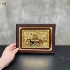 TRANH HỒ HOÀN KIẾM BẰNG ĐỒNG MẠ VÀNG 24K- TRANH QUÀ TẶNG ĐỂ BÀN (KÍCH THƯỚC 22X17CM )