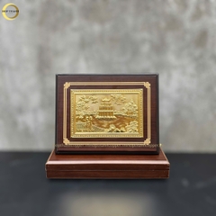 TRANH HỒ HOÀN KIẾM BẰNG ĐỒNG MẠ VÀNG 24K- TRANH QUÀ TẶNG ĐỂ BÀN (KÍCH THƯỚC 22X17CM )
