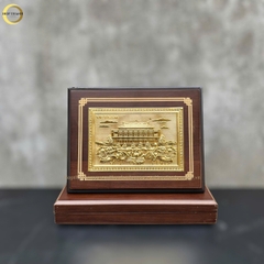 TRANH BẾN NHÀ RỒNG BẰNG ĐỒNG MẠ VÀNG 24K- TRANH QUÀ TẶNG ĐỂ BÀN (KÍCH THƯỚC 22X17CM )