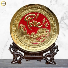 TRANH ĐĨA CHỮ PHÚC THƯ PHÁP BẰNG ĐỒNG MẠ VÀNG 24K - TRANH QUÀ TẶNG ĐỂ BÀN (KÍCH THƯỚC 25X25CM)