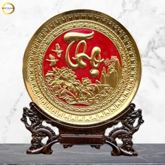 TRANH ĐĨA CHỮ PHÚC THƯ PHÁP BẰNG ĐỒNG MẠ VÀNG 24K - TRANH QUÀ TẶNG ĐỂ BÀN (KÍCH THƯỚC 25X25CM)
