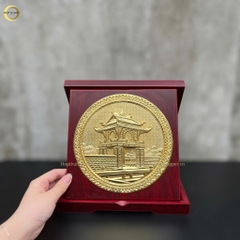 TRANH KHUÊ VĂN CÁC BẰNG ĐỒNG MẠ VÀNG 24K - TRANH QUÀ TẶNG ĐỂ BÀN (KÍCH THƯỚC 24X24CM )