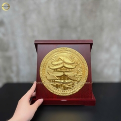 TRANH CHÙA KEO THÁI BÌNH BẰNG ĐỒNG VÀNG MẠ VÀNG 24K - TRANH QUÀ TẶNG ĐỂ BÀN (KÍCH THƯỚC 24X24CM )