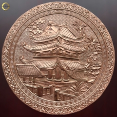 TRANH CHÙA KEO THÁI BÌNH BẰNG ĐỒNG ĐỎ - TRANH QUÀ TẶNG ĐỂ BÀN (KÍCH THƯỚC 24X24CM )