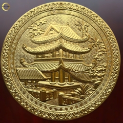TRANH CHÙA KEO THÁI BÌNH BẰNG ĐỒNG VÀNG MẠ VÀNG 24K - TRANH QUÀ TẶNG ĐỂ BÀN (KÍCH THƯỚC 16X16CM )