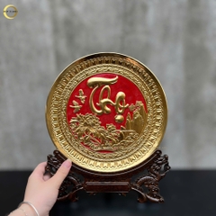 TRANH ĐĨA CHỮ PHÚC THƯ PHÁP BẰNG ĐỒNG MẠ VÀNG 24K - TRANH QUÀ TẶNG ĐỂ BÀN (KÍCH THƯỚC 25X25CM)