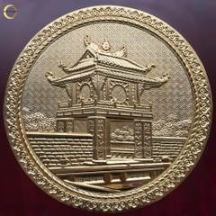 TRANH KHUÊ VĂN CÁC BẰNG ĐỒNG MẠ VÀNG 24K - TRANH QUÀ TẶNG ĐỂ BÀN (KÍCH THƯỚC 24X24CM )