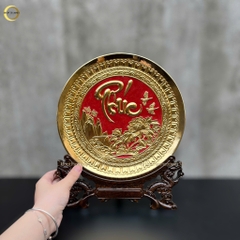 TRANH ĐĨA CHỮ PHÚC THƯ PHÁP BẰNG ĐỒNG MẠ VÀNG 24K - TRANH QUÀ TẶNG ĐỂ BÀN (KÍCH THƯỚC 25X25CM)