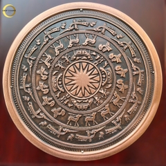 TRANH MẶT TRỐNG ĐỒNG BẰNG ĐỒNG ĐỎ GIẢ CỔ - QUÀ TẶNG ĐỂ BÀN (KÍCH THƯỚC 16X16CM)