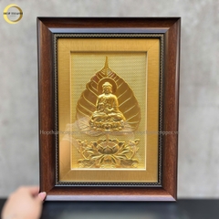TRANH LÁ BỒ ĐỀ CHÂN DUNG PHẬT BẰNG ĐỒNG DÁT VÀNG - KÍCH THƯỚC 32X42CM