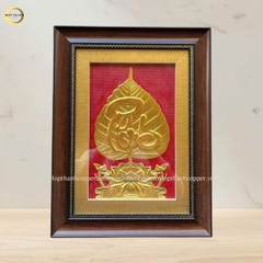 TRANH LÁ BỒ ĐỀ CHỮ PHÚC BẰNG ĐỒNG DÁT VÀNG 24K - KÍCH THƯỚC 32X42CM