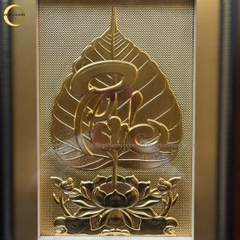 TRANH LÁ BỒ ĐỀ CHỮ PHÚC BẰNG ĐỒNG DÁT VÀNG 24K - KÍCH THƯỚC 32X42CM
