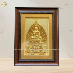 TRANH LÁ BỒ ĐỀ CHÂN DUNG PHẬT BẰNG ĐỒNG DÁT VÀNG - KÍCH THƯỚC 32X42CM