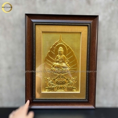 TRANH LÁ BỒ ĐỀ CHÂN DUNG PHẬT BẰNG ĐỒNG DÁT VÀNG - KÍCH THƯỚC 32X42CM