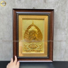 TRANH LÁ BỒ ĐỀ CHÂN DUNG PHẬT BẰNG ĐỒNG DÁT VÀNG - KÍCH THƯỚC 32X42CM