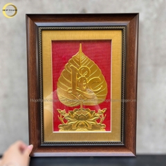 TRANH LÁ BỒ ĐỀ CHỮ LỘC BẰNG ĐỒNG DÁT VÀNG - KÍCH THƯỚC 32X42CM