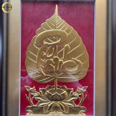 TRANH LÁ BỒ ĐỀ CHỮ PHÚC BẰNG ĐỒNG DÁT VÀNG 24K - KÍCH THƯỚC 32X42CM
