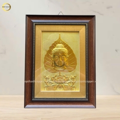 TRANH LÁ BỒ ĐỀ CHÂN DUNG PHẬT BẰNG ĐỒNG DÁT VÀNG - KÍCH THƯỚC 32X42CM