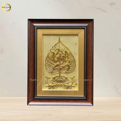 TRANH LÁ BỒ ĐỀ CHỮ BÌNH AN BẰNG ĐỒNG DÁT VÀNG - KÍCH THƯỚC 32X42CM