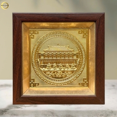 TRANH BẾN NHÀ RỒNG BẰNG ĐỒNG MẠ VÀNG 24K- TRANH QUÀ TẶNG ĐỂ BÀN (KÍCH THƯỚC 20X20CM )