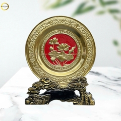 TRANH ĐĨA HOA SEN BẰNG ĐỒNG VÀNG  - TRANH QUÀ TẶNG ĐỂ BÀN (KÍCH THƯỚC 25CM)