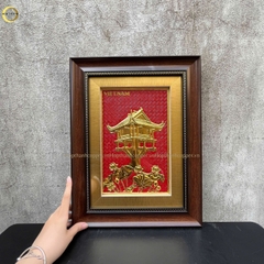 TRANH CHÙA MỘT CỘT BẰNG ĐỒNG DÁT VÀNG - KÍCH THƯỚC 32x42CM