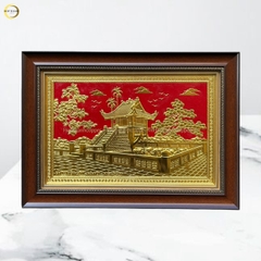 TRANH CHÙA MỘT CỘT BẰNG ĐỒNG DÁT VÀNG - KÍCH THƯỚC 54x38CM