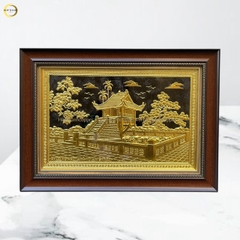 TRANH CHÙA MỘT CỘT BẰNG ĐỒNG DÁT VÀNG - KÍCH THƯỚC 54x38CM