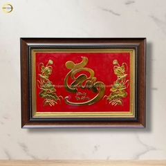 TRANH CHỮ TÂM BẰNG ĐỒNG DÁT VÀNG - KÍCH THƯỚC 54X38CM