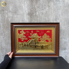 TRANH CHÙA MỘT CỘT BẰNG ĐỒNG DÁT VÀNG - KÍCH THƯỚC 54x38CM