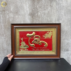 TRANH CHỮ TÂM BẰNG ĐỒNG VÀNG - KÍCH THƯỚC 54X38CM